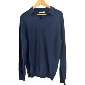 NWT Collars & Co Australian Merino Wool Polo Shirt Navy Blue Mens Size Large